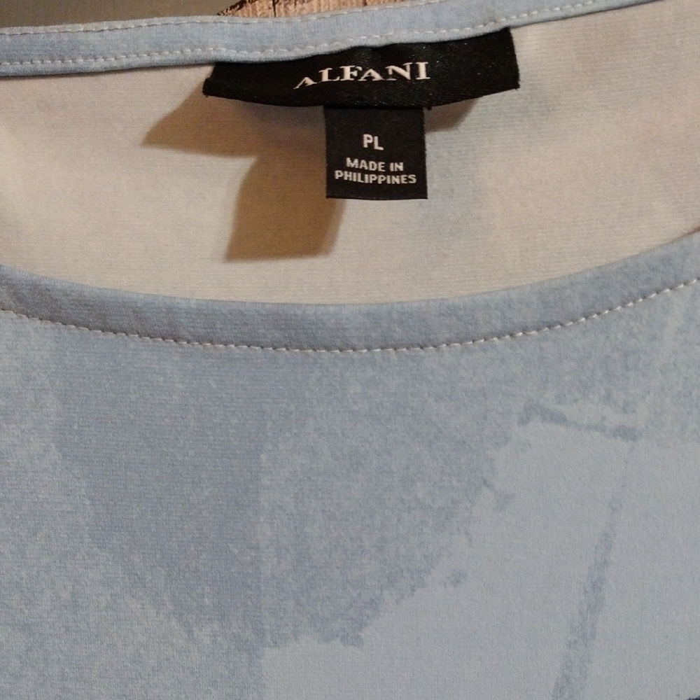2/$8 Sale Alfani,  Chic And Vibrant Marble Light Blue and Navy Tunic - Picture 2 of 4